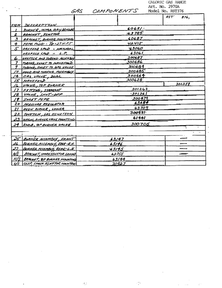 Gas Componets Page 2 Diagram and Parts List for 2970A  Amana Range