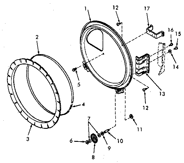 Rear Bulkhead, Felt Seal And Cylinder Roller Diagram and Parts List for NG6619L53828  Speed Queen Dryer