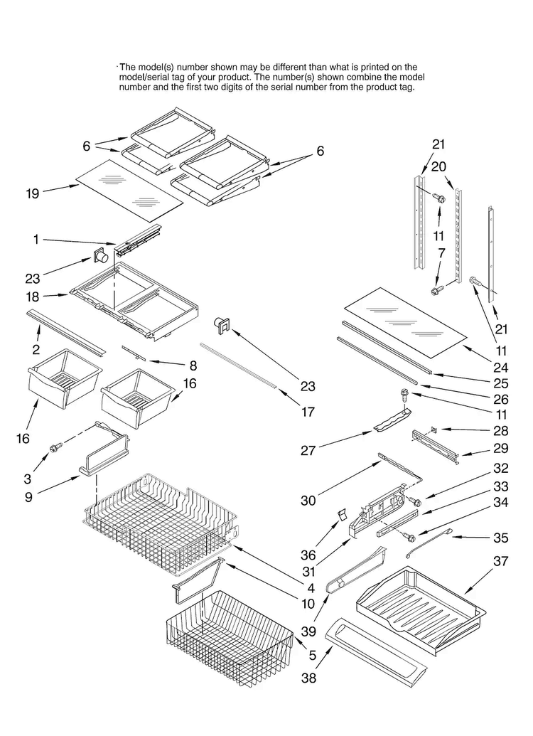 Shelf Parts Diagram and Parts List for AFD2535DEW14  Amana Refrigerator