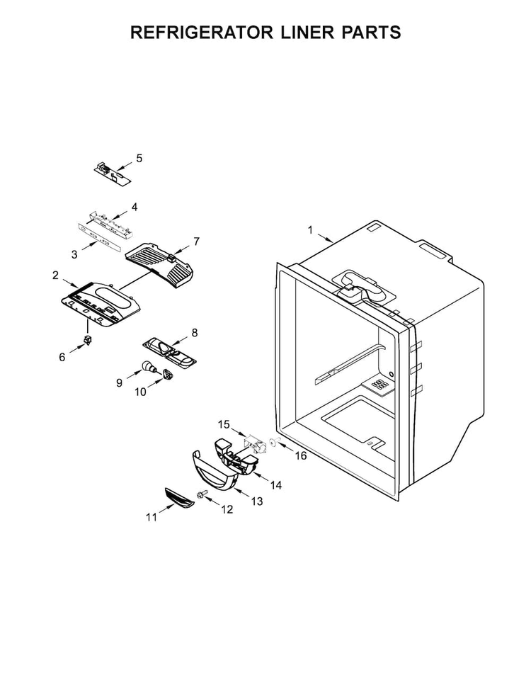 Refrigerator Liner Parts Diagram and Parts List for MBF2258FEZ01  Maytag Refrigerator