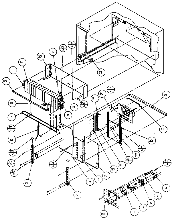 Evaporator Area Diagram and Parts List for TX21R-P1157603W  Amana Refrigerator