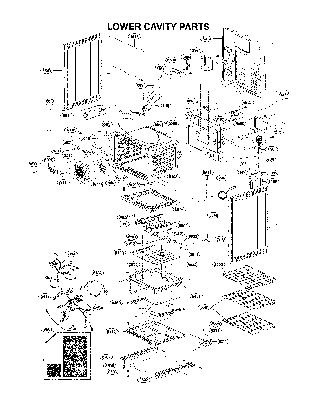 Lower Cavity Parts Diagram and Parts List for 72176033610  Kenmore Range