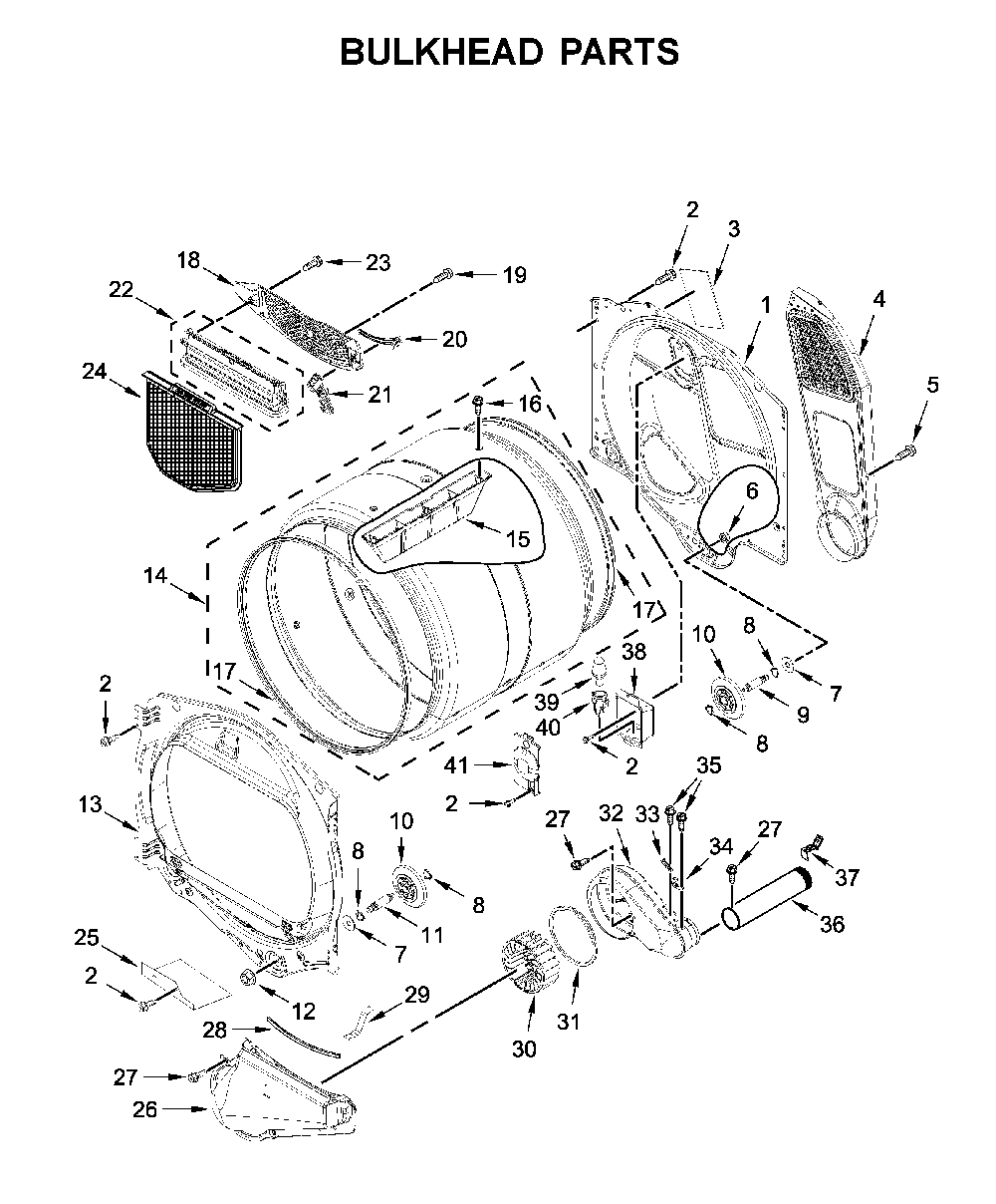 Bulkhead parts Diagram and Parts List for MED6230HW1  Maytag Dryer