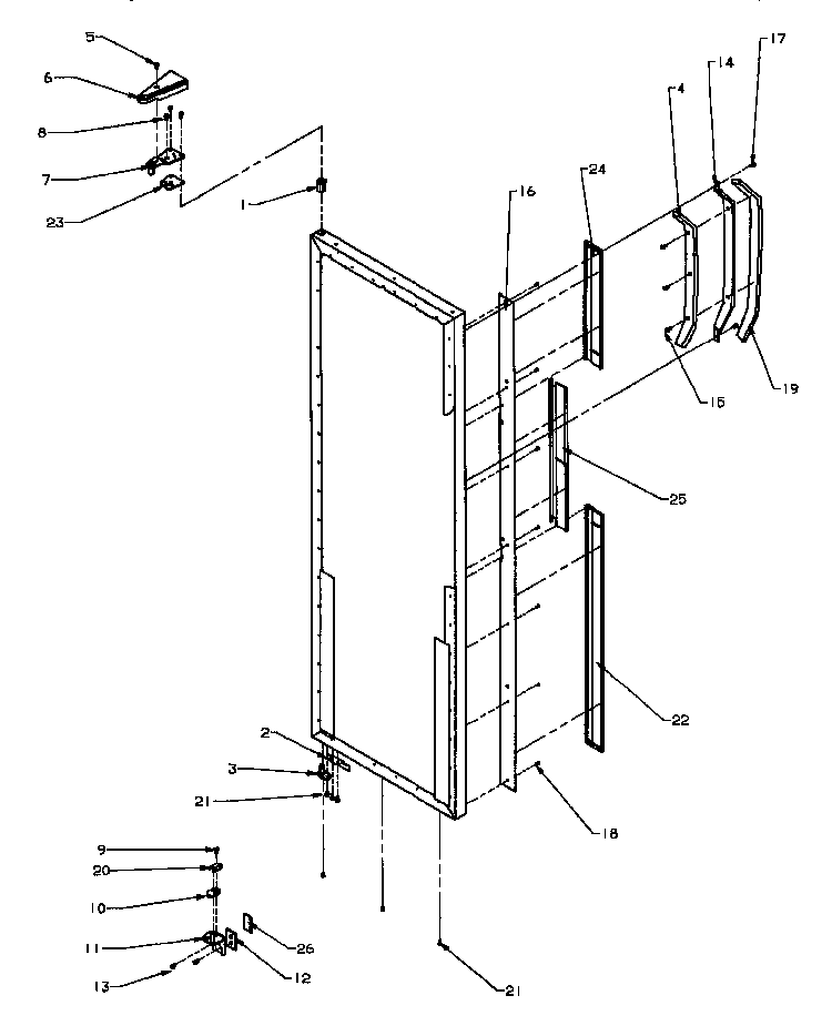 Refrigerator Door Hinge And Door Parts Diagram and Parts List for SSD22NBL-P1162413WL  Amana Refrigerator