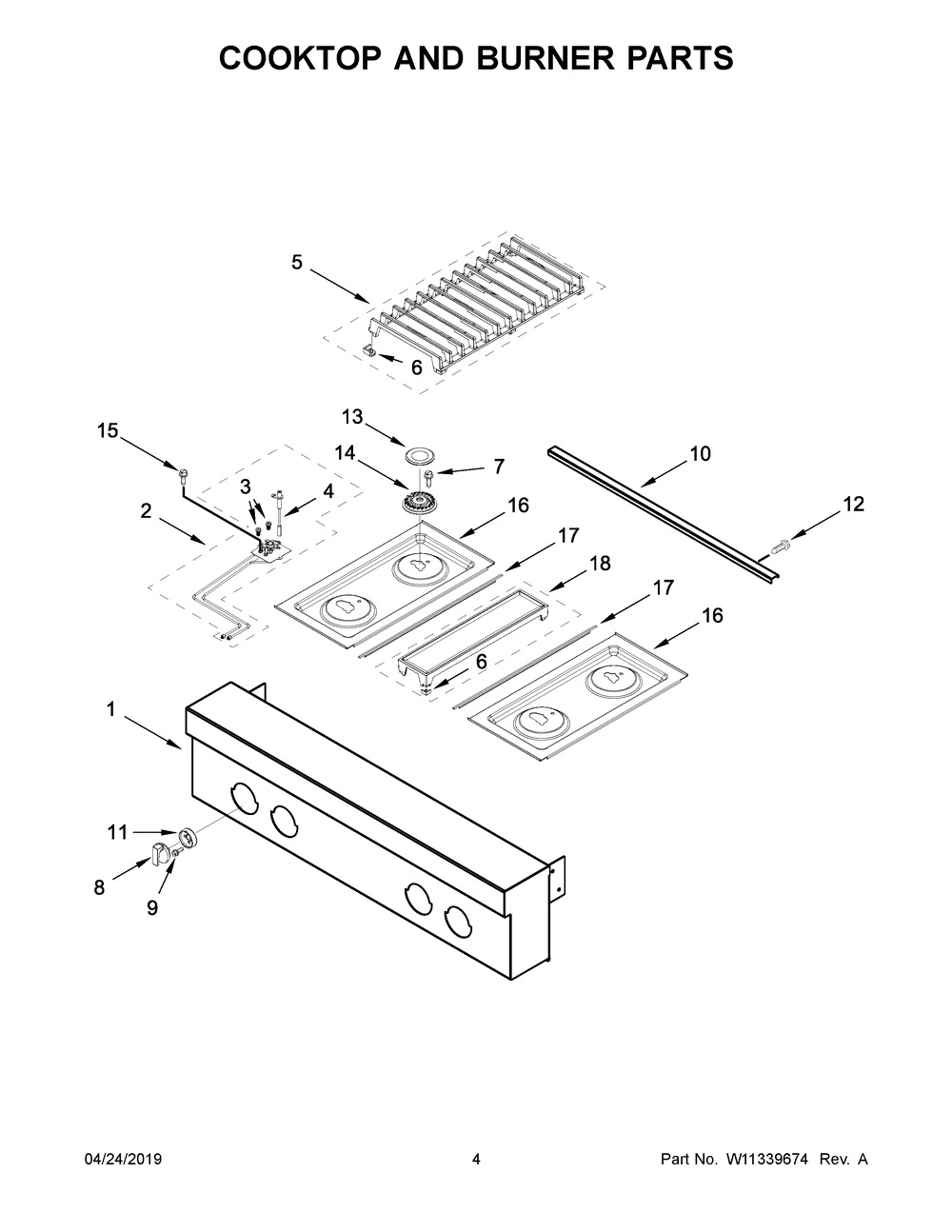 Cooktop And Burner Parts Diagram and Parts List for JGCP430HM00  Maytag Cooktop