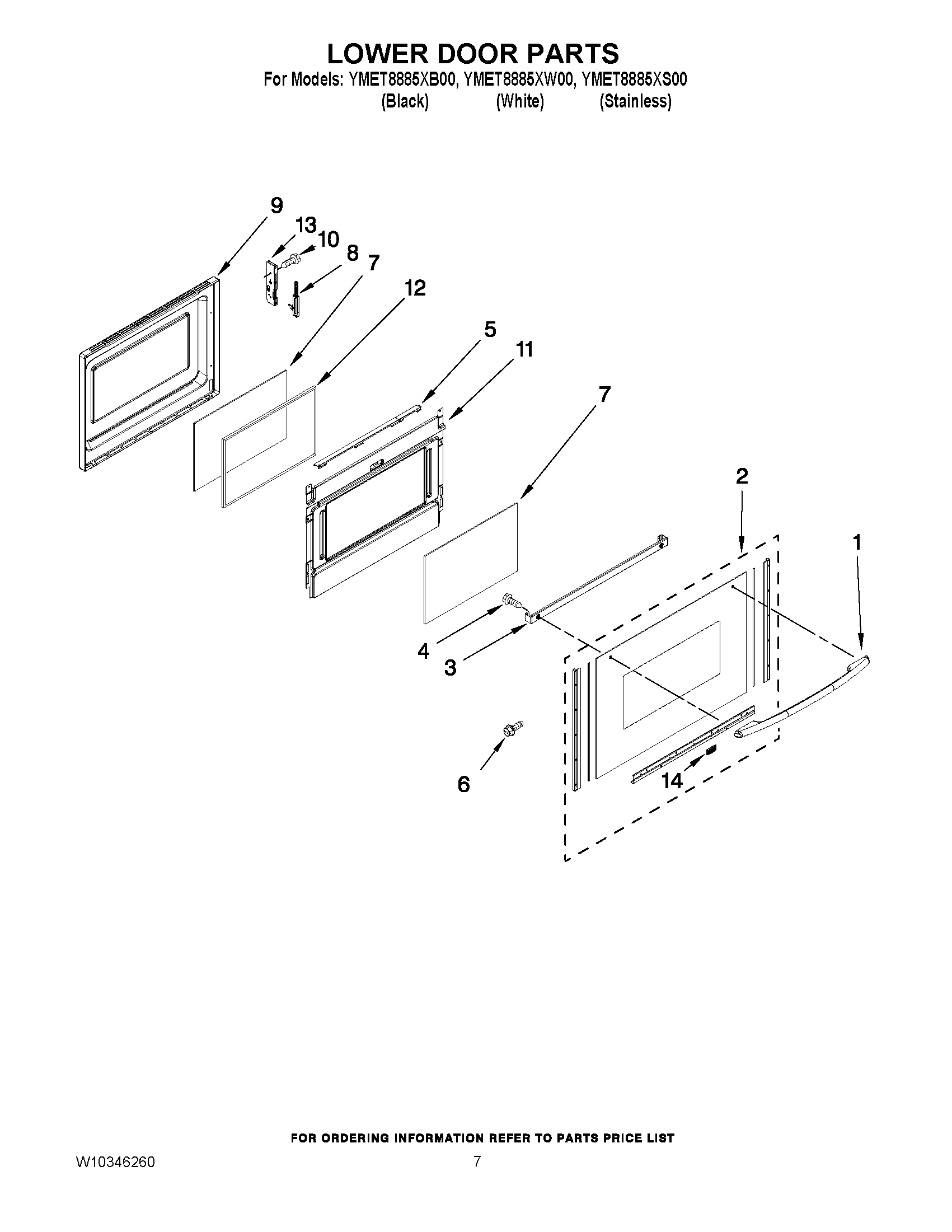 05 - LOWER DOOR PARTS Diagram and Parts List for YMET8885XB00  Maytag Range