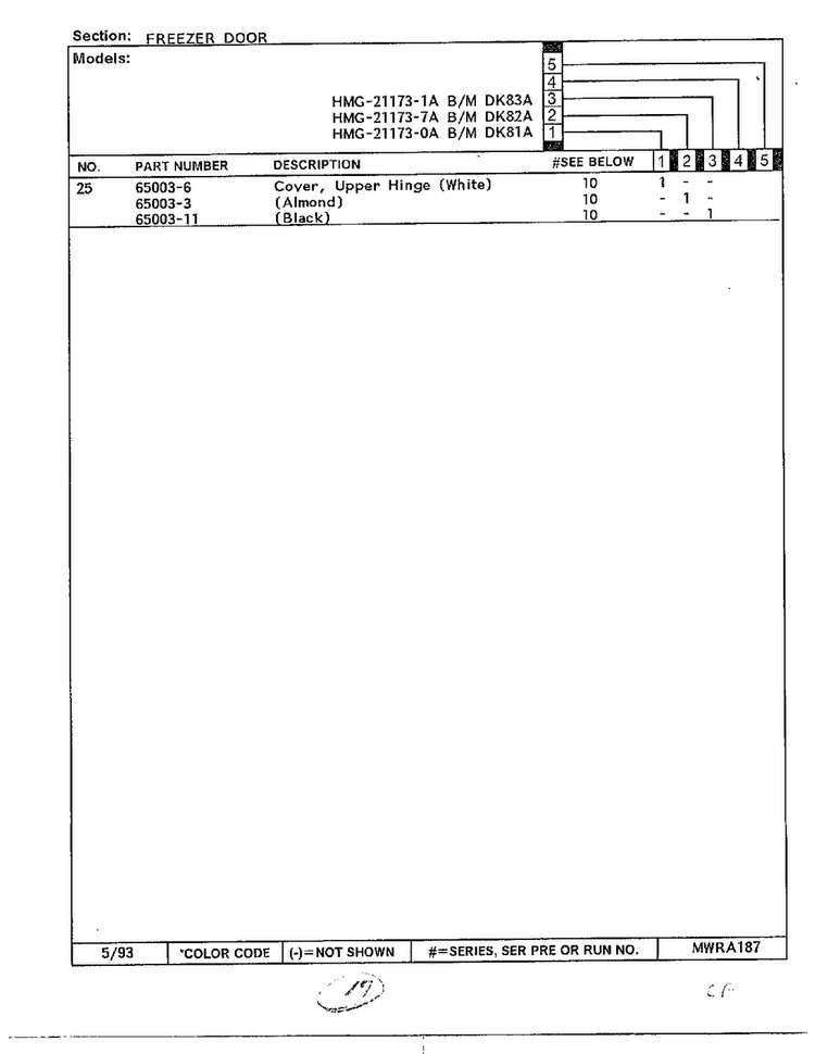 Freezer Door Page 3 Diagram and Parts List for 21173-0A  Admiral Refrigerator