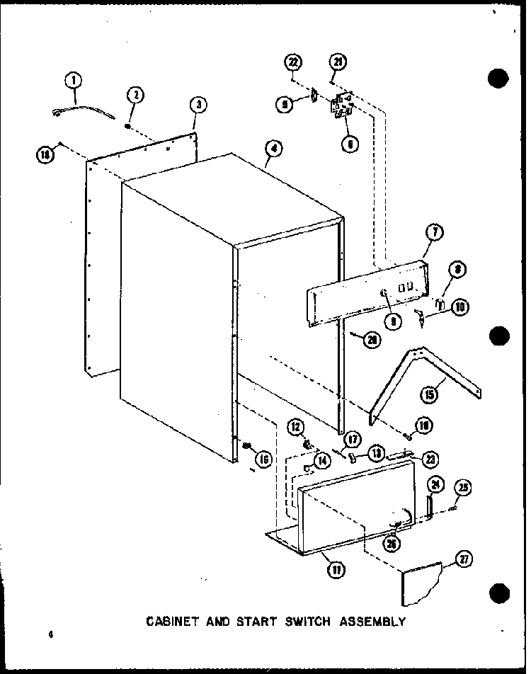 Cabinet And Start Switch Assembly Diagram and Parts List for SMCD-2B P18011-16T Amana Trash Compactor