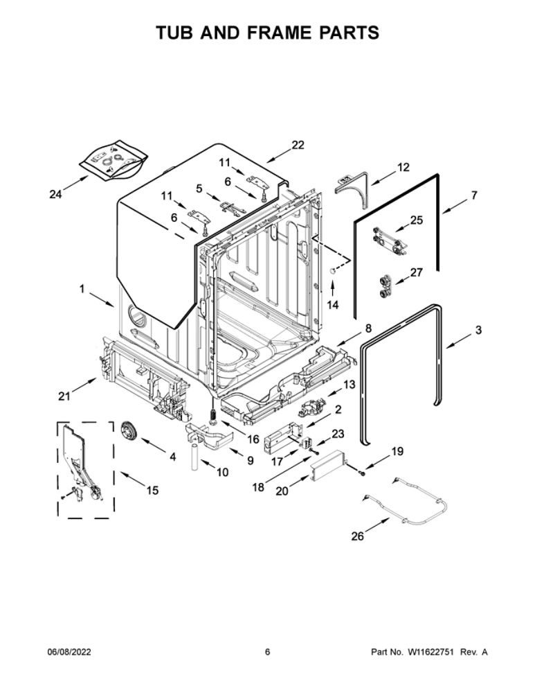 Tub And Frame Parts Diagram and Parts List for MDB9979SKZ1  Maytag Dishwasher