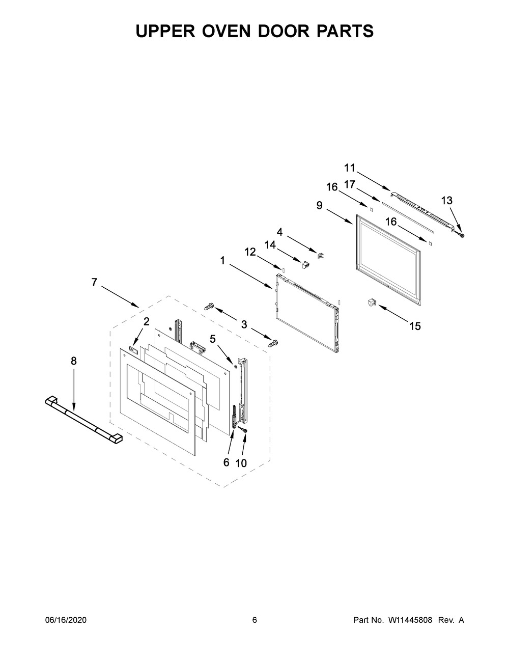 Upper Oven Door Parts Diagram and Parts List for JJW2830IL01  Maytag Range