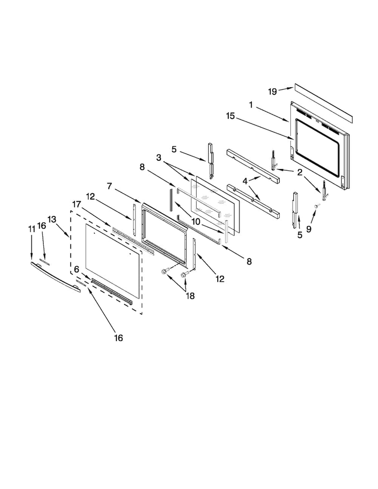 Oven Door Parts Diagram and Parts List for JMW3430WS00  Jenn-Air Microwave