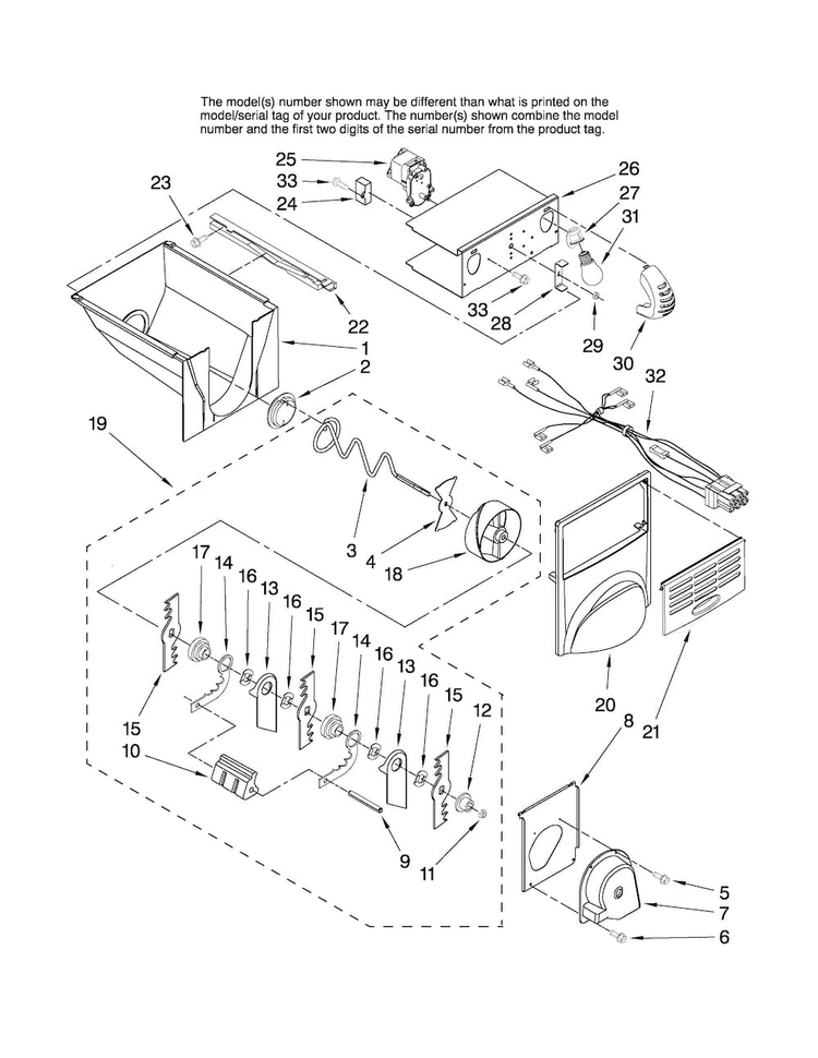 Motor And Ice Container Parts Diagram and Parts List for AS2626GEKS14  Amana Refrigerator