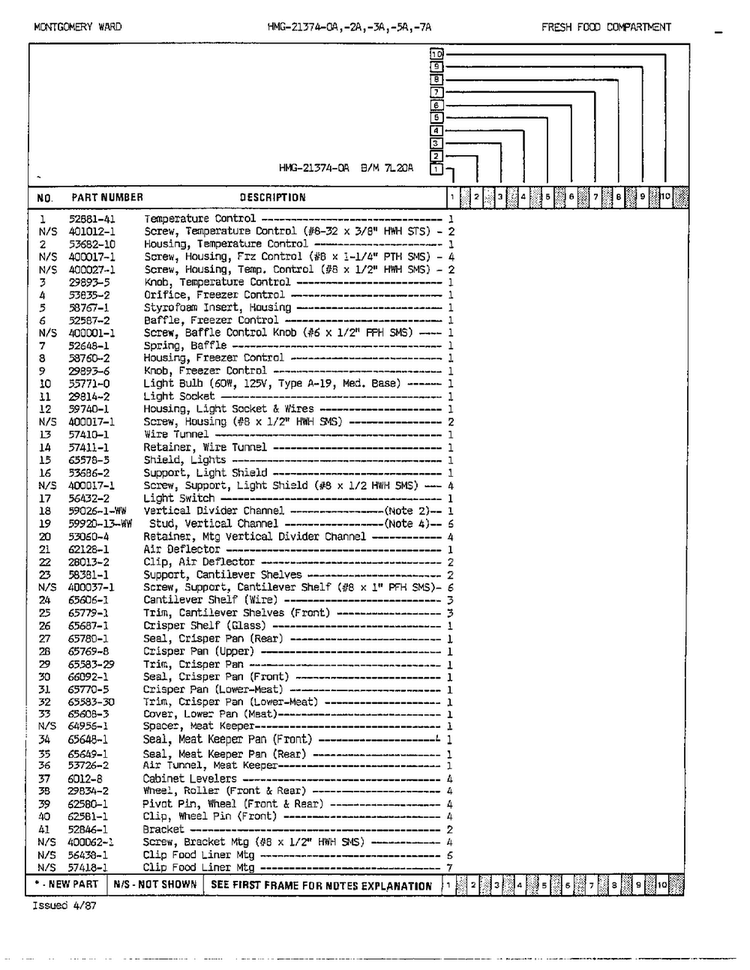 Fresh Food Compartment Page 2 Diagram and Parts List for 21374A  Admiral Refrigerator