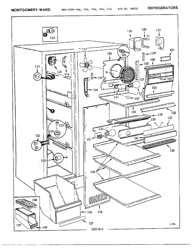 Freezer Compartment Parts Diagram and Parts List for 2484-42A  Admiral Refrigerator