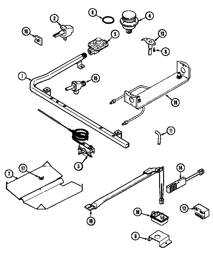 Gas Controls Diagram and Parts List for CRG7500CGL  Maytag Range