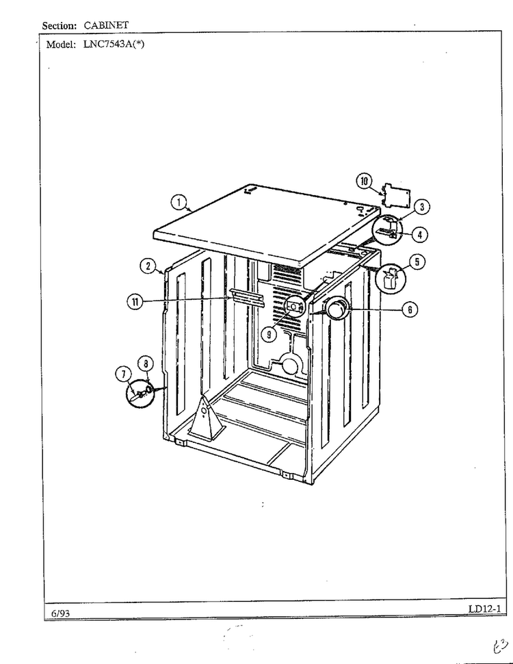 Cabinet Diagram and Parts List for 7543A REV A Norge Dryer