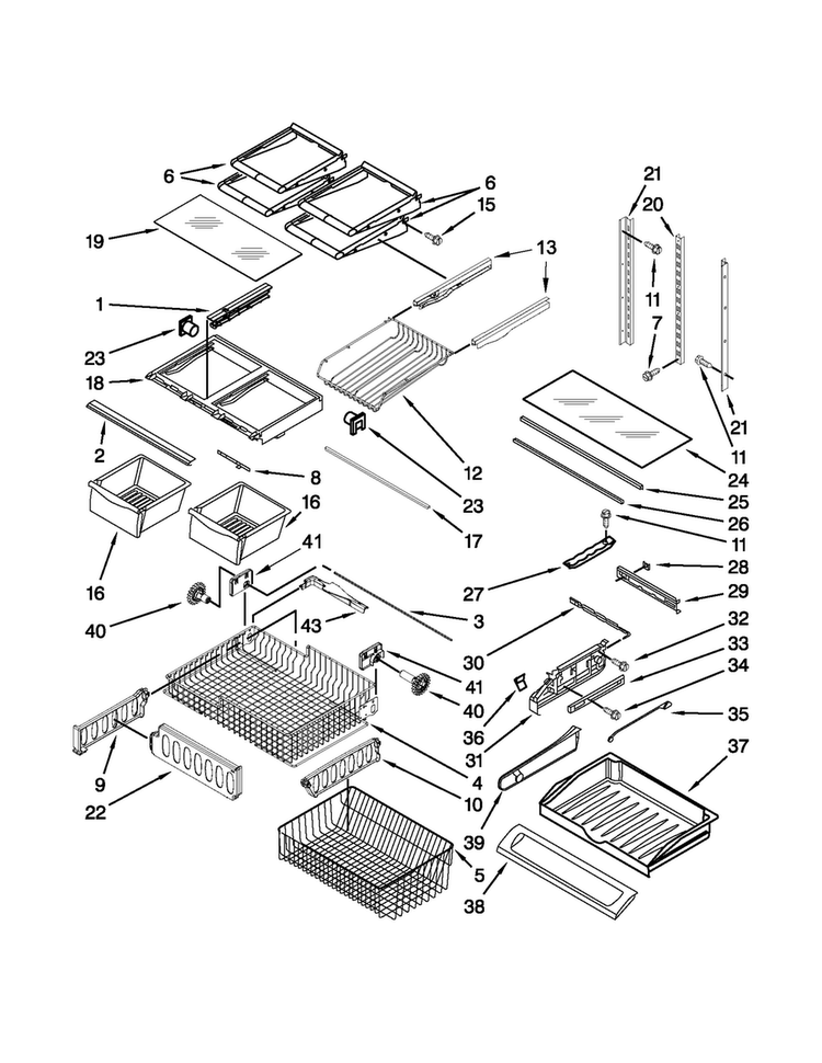 Shelf Parts Diagram and Parts List for MFF2558VEW7  Maytag Refrigerator