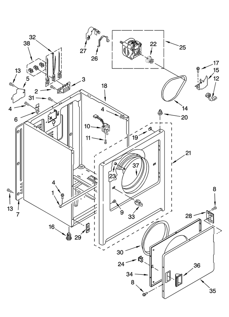 Cabinet Parts Diagram and Parts List for NED5100TQ1  Amana Dryer