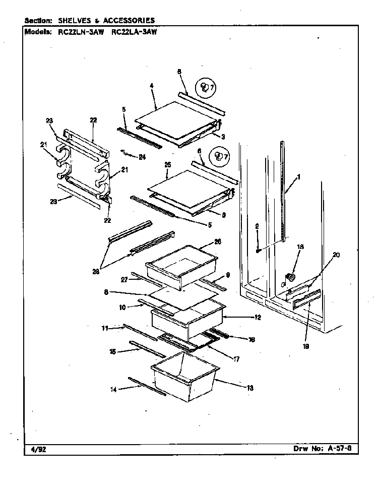 Shelves & Accessories Diagram and Parts List for RC22LN-3AW CS32A Magic Chef Refrigerator