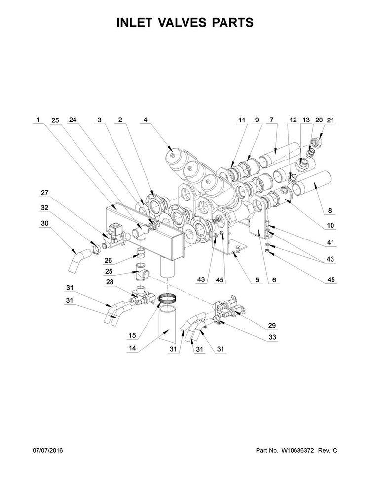 Inlet Valves Parts Diagram and Parts List for MFS275PTVS  Maytag Washer
