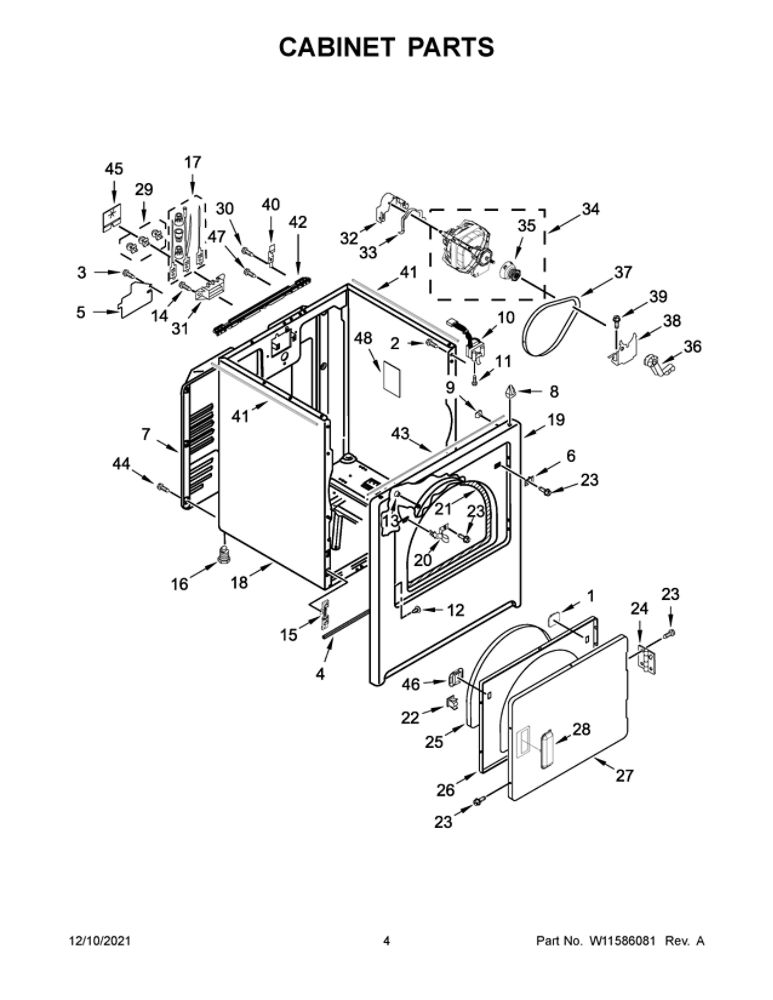 Cabinet Parts Diagram and Parts List for MED6200KW1  Maytag Dryer