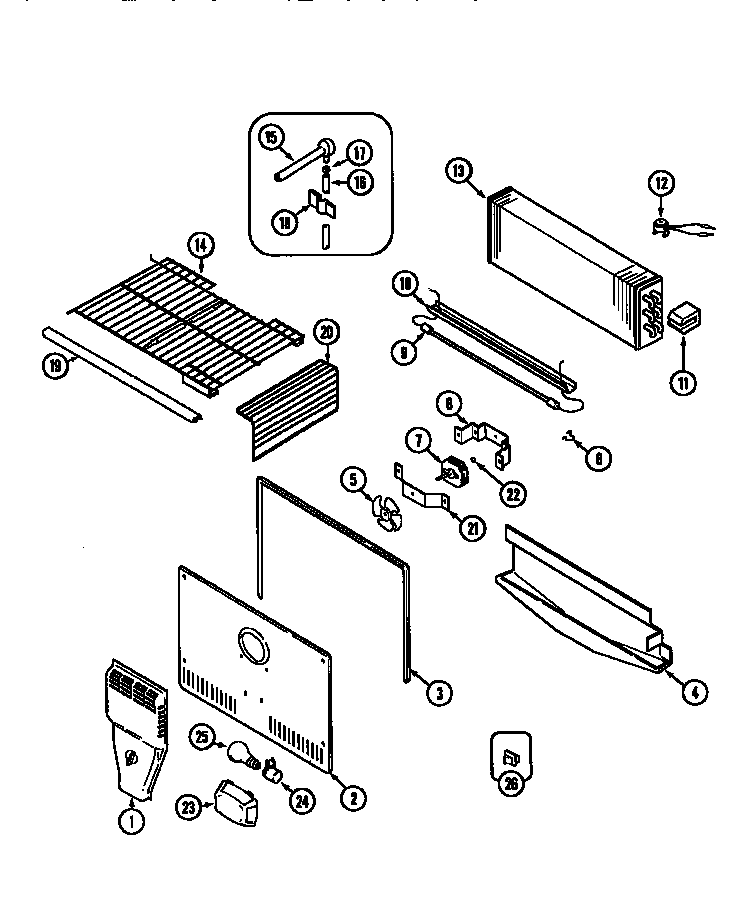 Freezer Compartment Diagram and Parts List for MTF2155BRN  Maytag Refrigerator