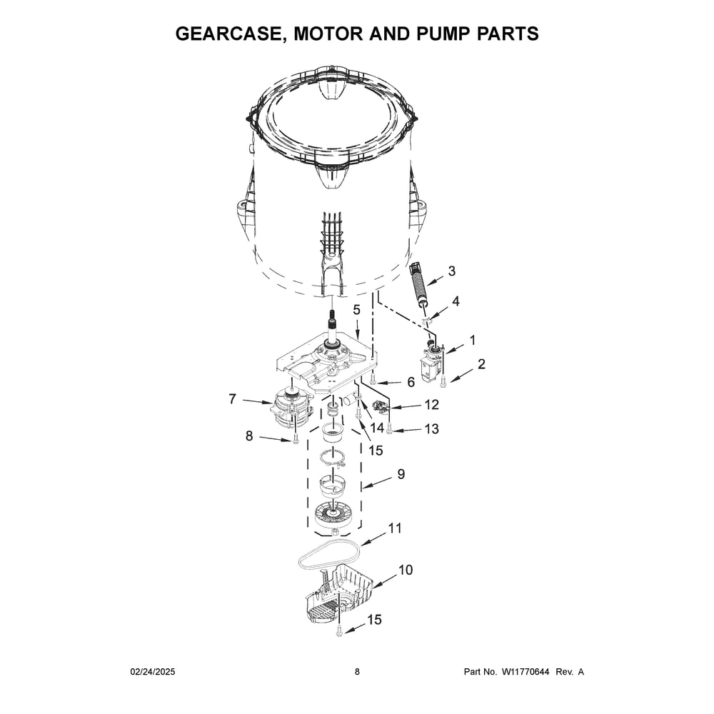 Gearcase, Motor And Pump Parts Diagram and Parts List for MVW4005SW0  Maytag Washer
