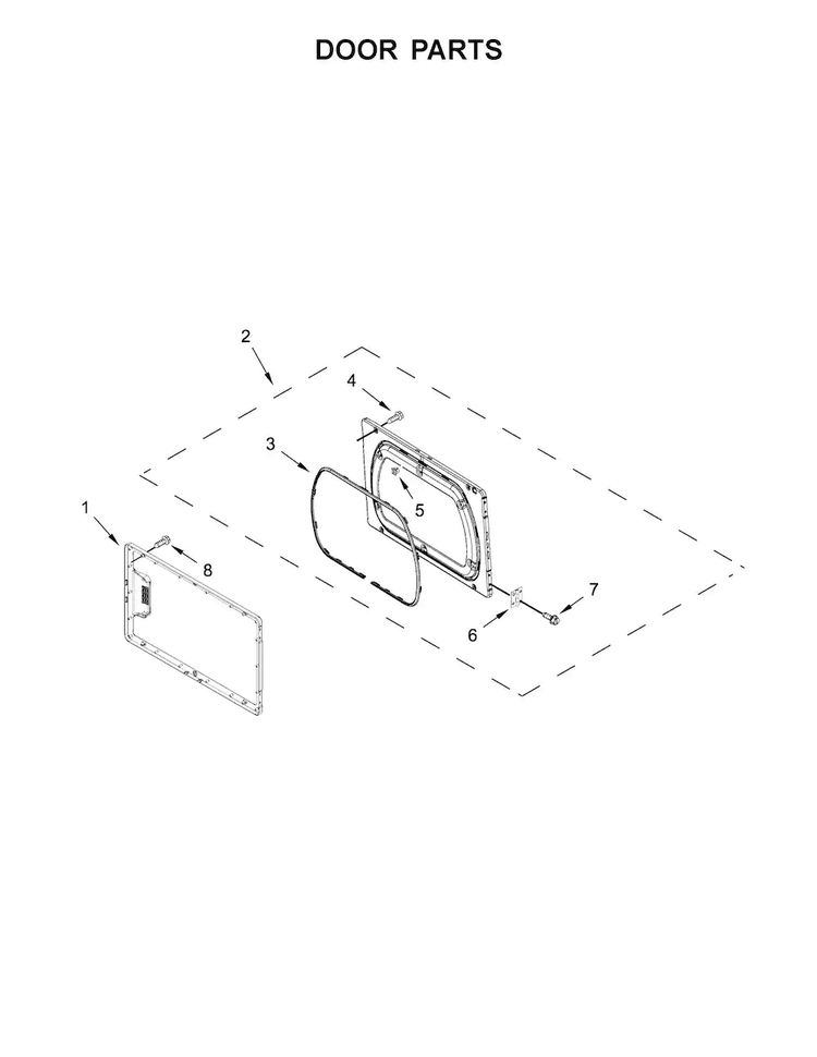 Door Parts Diagram and Parts List for 4KMEDX505BW1  Maytag Dryer