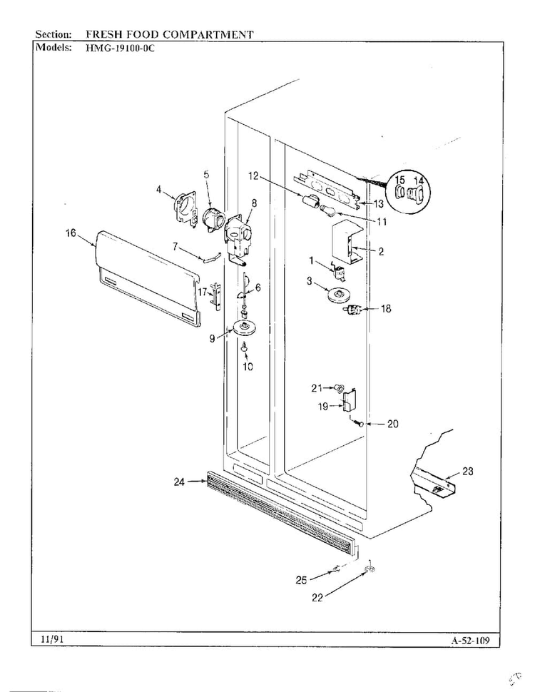 Fresh Food Compartment Diagram and Parts List for 19100-0C  Admiral Refrigerator
