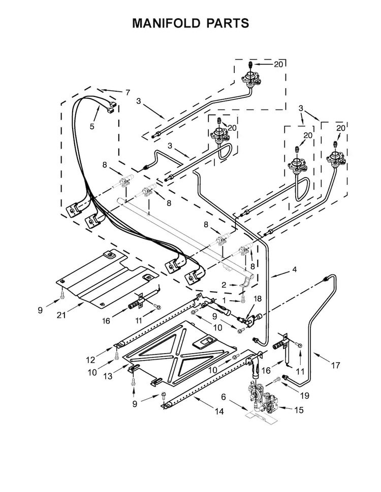 Manifold Parts Diagram and Parts List for AGR6303MFS0  Amana Range