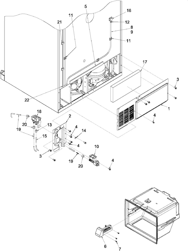 Cabinet Back Diagram and Parts List for ARB8057CB-PARB8057CBO  Amana Refrigerator