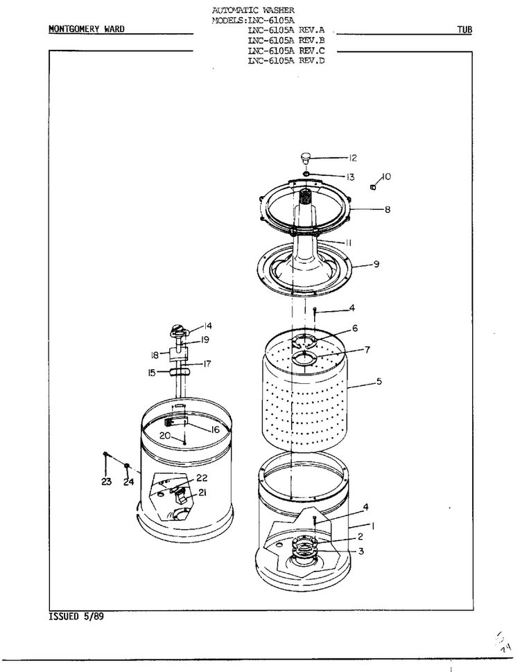 Tub Diagram and Parts List for 6105A REV D Norge Washer