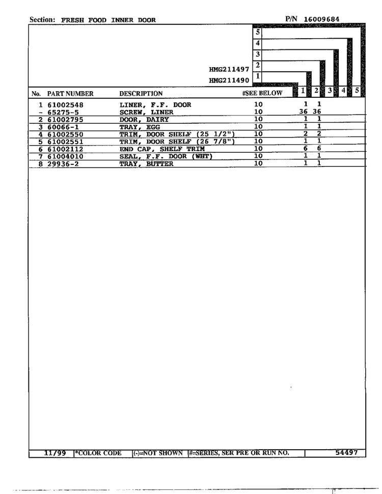 Fresh Food Inner Door Page 2 Diagram and Parts List for HMG211490  Admiral Refrigerator