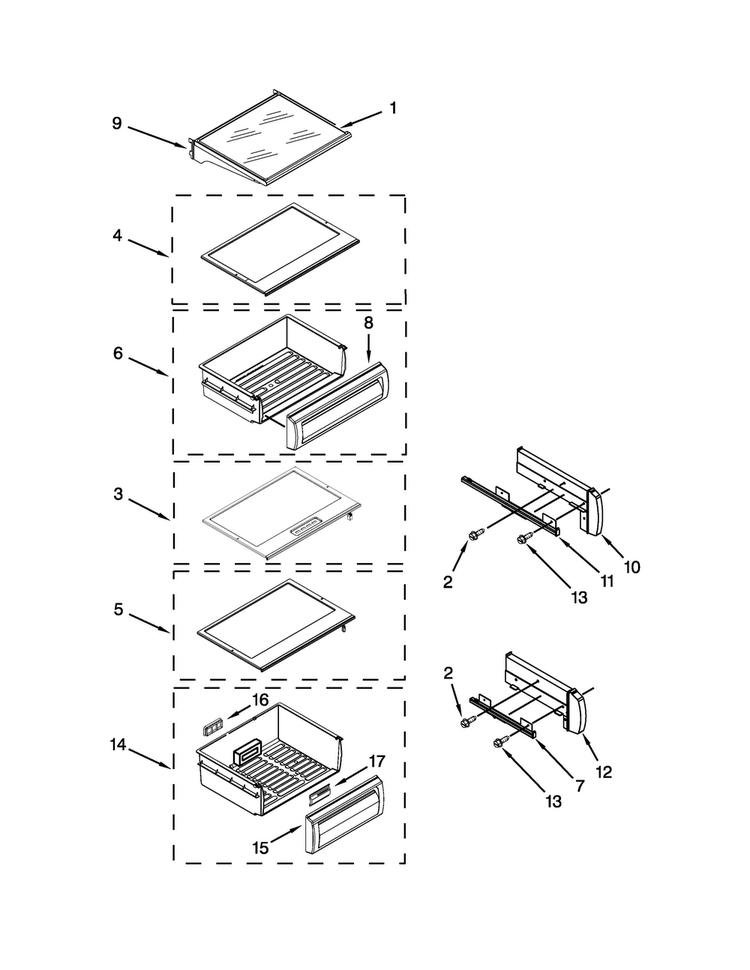Refrigerator Shelf Parts Diagram and Parts List for JS42NXFXDW05  Jenn-Air Refrigerator