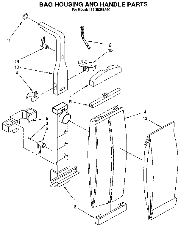 Handle And Bag Housing Diagram and Parts List for 1163038390C  Kenmore Canister Vacuum