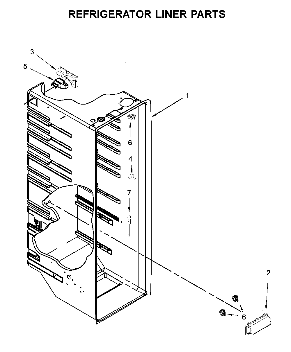 Refrigerator liner parts Diagram and Parts List for MSS25N4MKZ01  Maytag Refrigerator