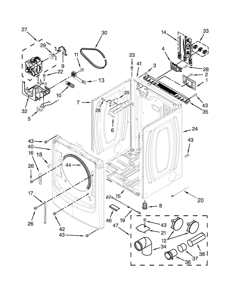 Cabinet Parts Diagram and Parts List for MED7000XG0  Maytag Dryer