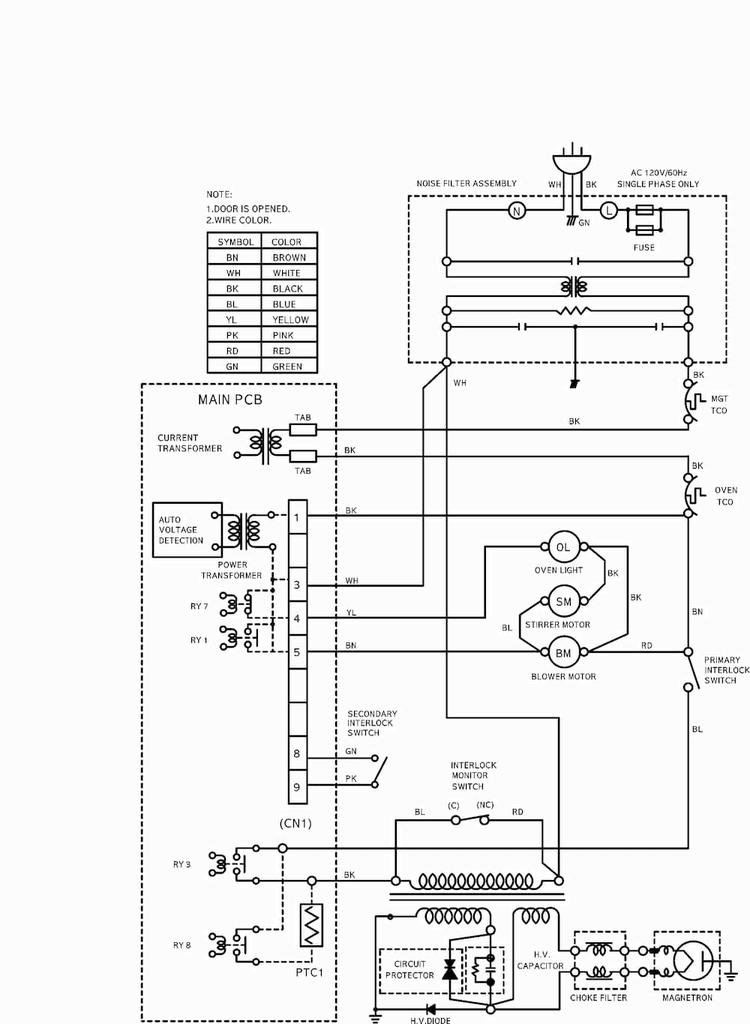 Wiring Information Diagram and Parts List for RFS511SW2A-P133022  Amana Microwave
