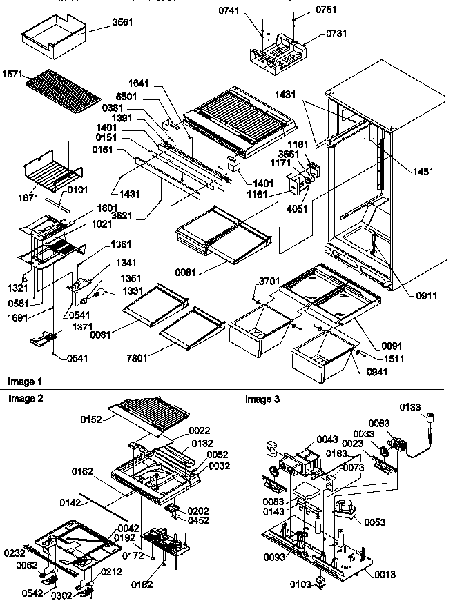 Interior Cabinet And Drain Block Assembly Diagram and Parts List for TS19TE-P1306301WE  Amana Refrigerator