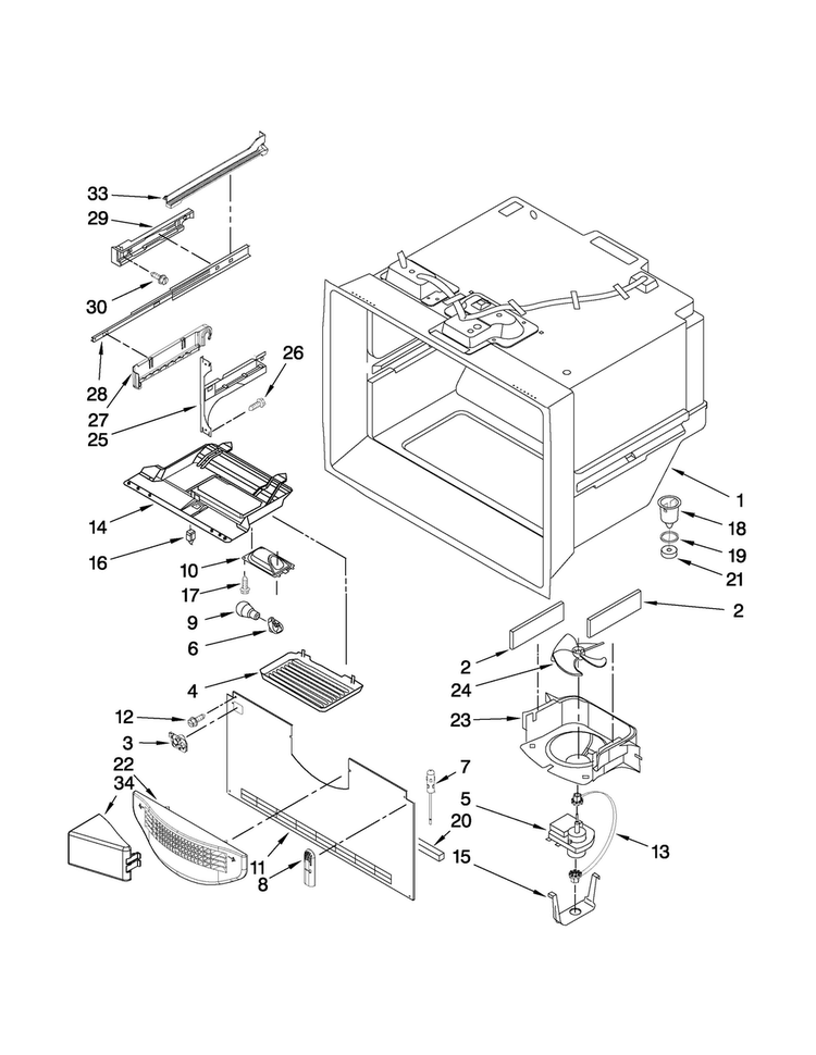 Freezer Liner Parts Diagram and Parts List for MFF2258VEM2  Maytag Refrigerator