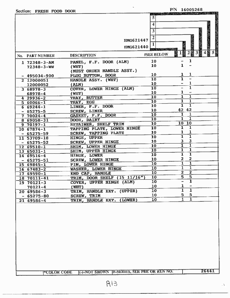 Fresh Food Door Page 2 Diagram and Parts List for 621447  Admiral Refrigerator