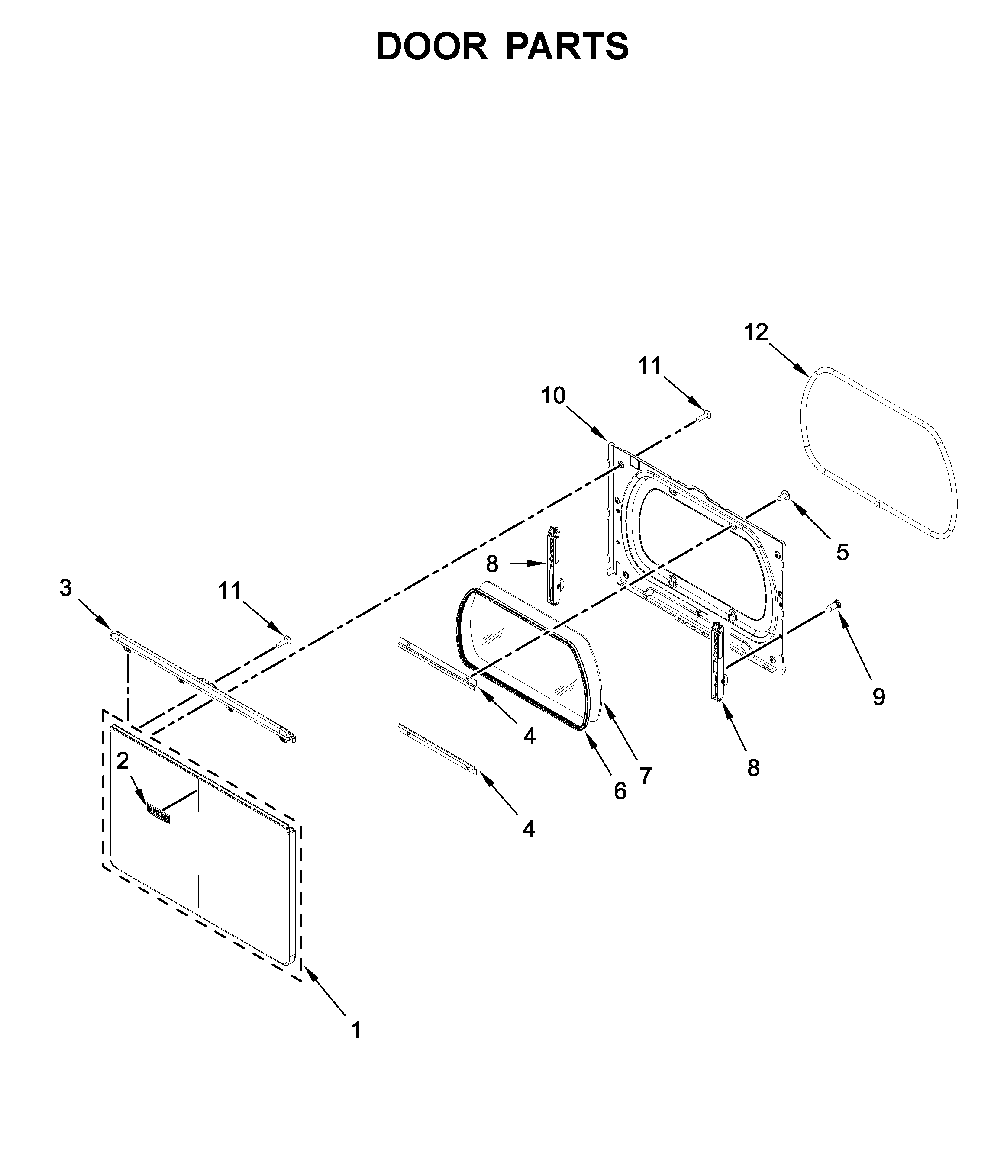 Door parts Diagram and Parts List for MED6230HW0  Maytag Dryer