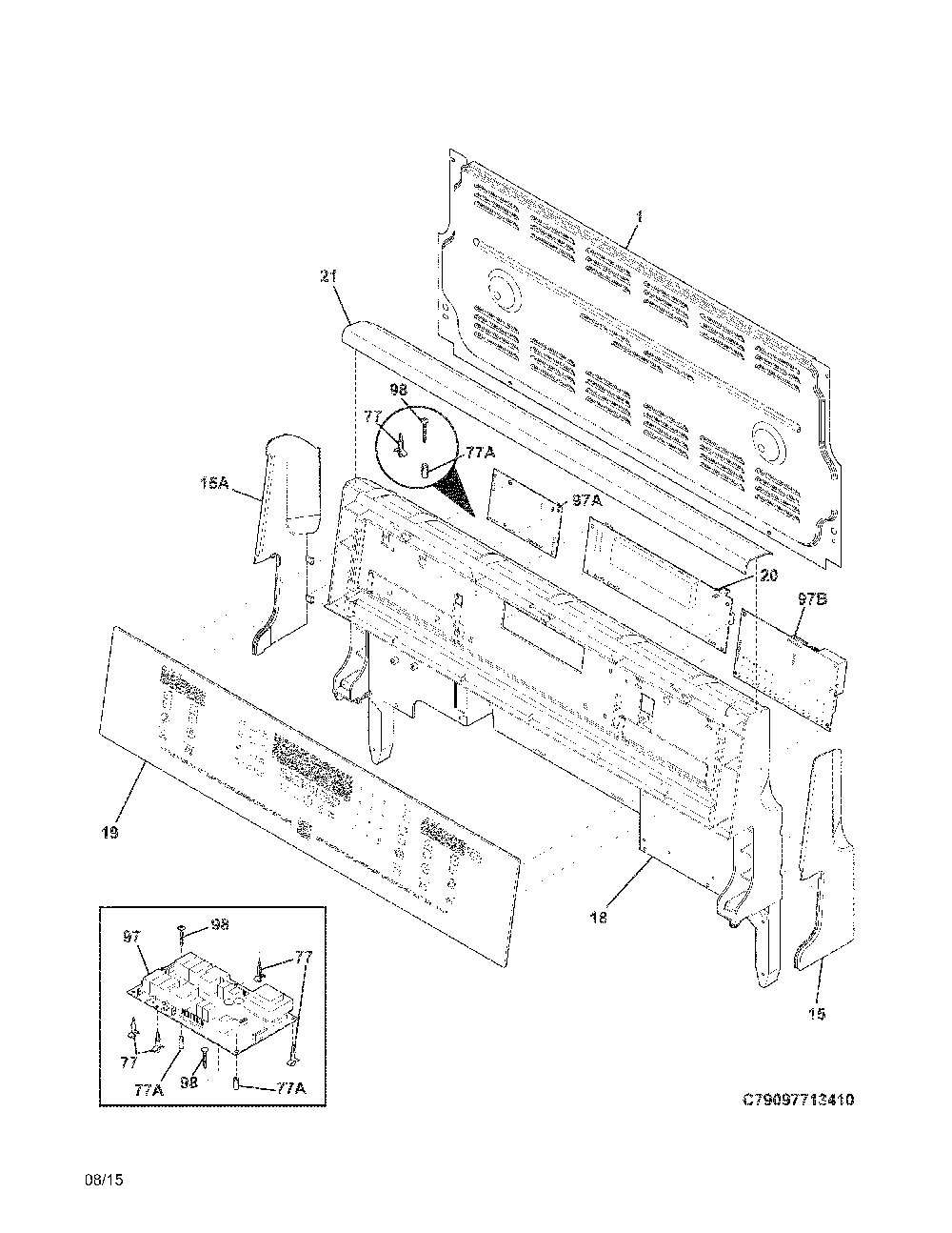 Backguard Diagram and Parts List for 79097723411  Kenmore Range