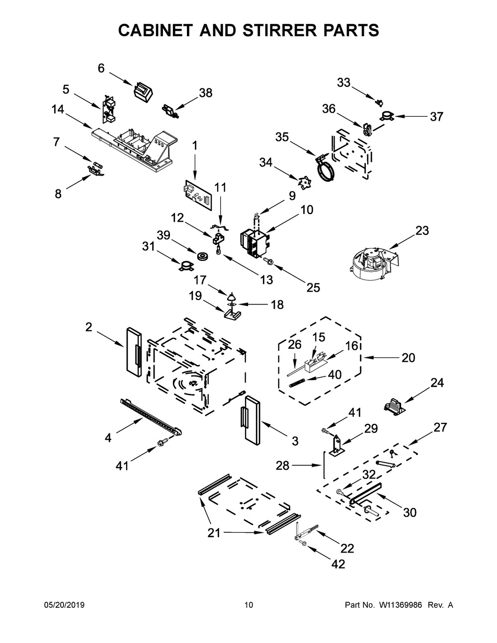 Cabinet And Stirrer Parts Diagram and Parts List for JMW2430IM02  Maytag Microwave Oven Combo