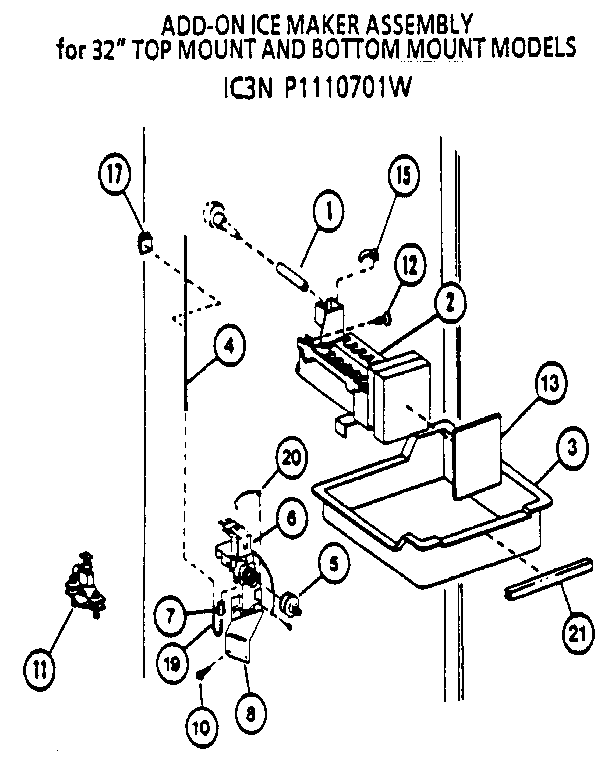 Icemaker-ic3n P1110701w Diagram and Parts List for 85171-P1117102W  Amana Refrigerator