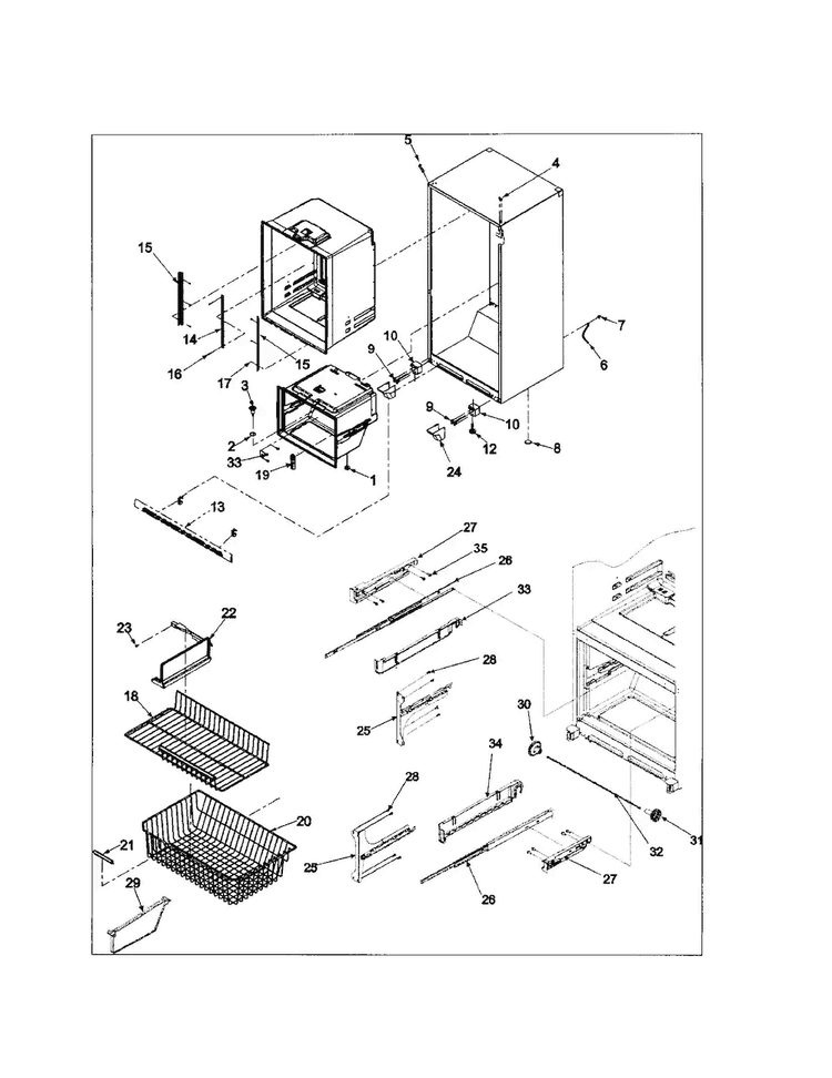 Interior Cabinet/freezer Shelving Diagram and Parts List for ABD2533DES0  Amana Refrigerator