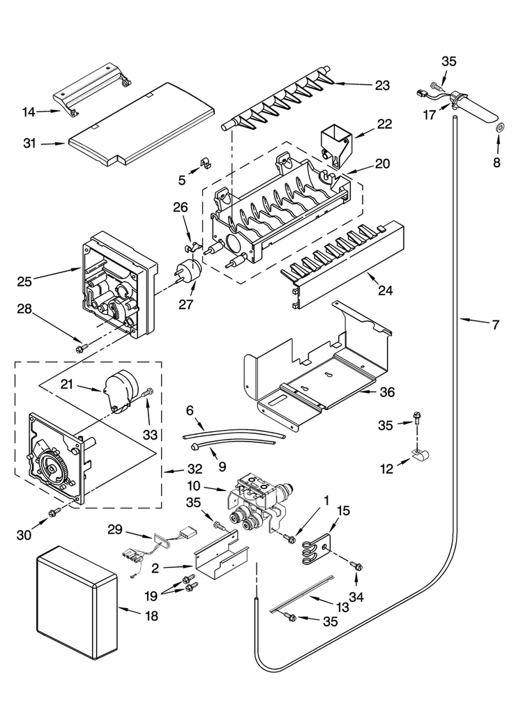 Icemaker Parts Diagram and Parts List for JS42SEDUDB01  Jenn-Air Refrigerator