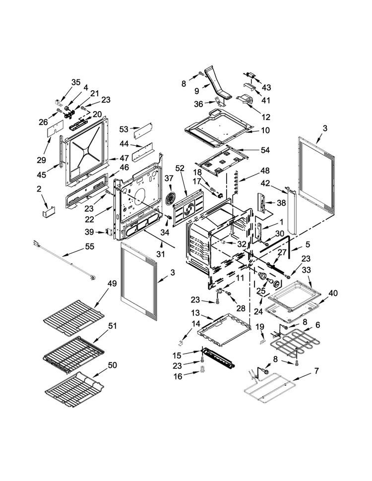 Chassis Parts Diagram and Parts List for JDS1450CDP0  Jenn-Air Range