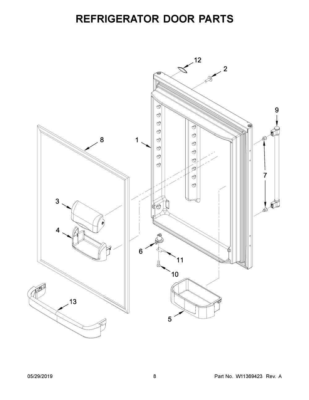 Refrigerator Door Parts Diagram and Parts List for MBF1958FEZ03  Maytag Refrigerator