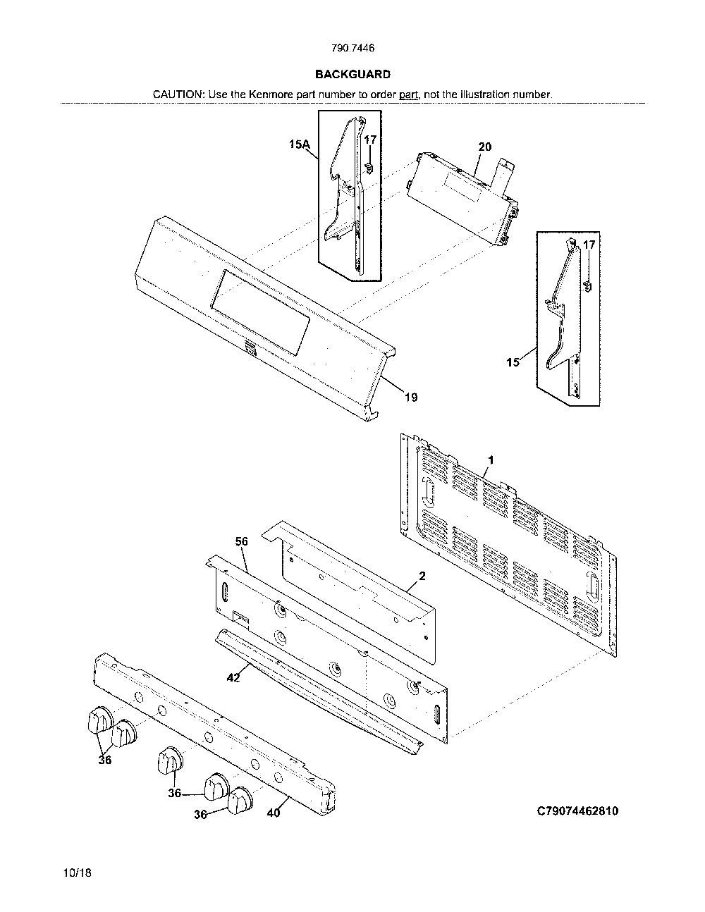 Backguard Diagram and Parts List for 79074469810  Kenmore Range